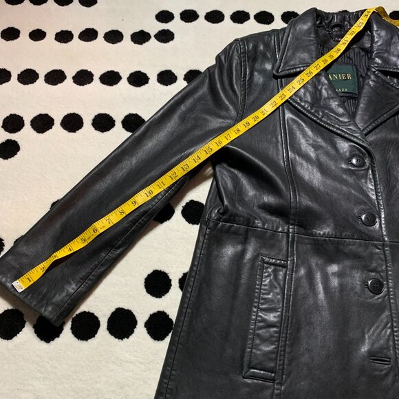 Vintage 90s Danier Black Leather Blazer Trench Coat Overcoat Longline Jacket - Picture 14 of 16